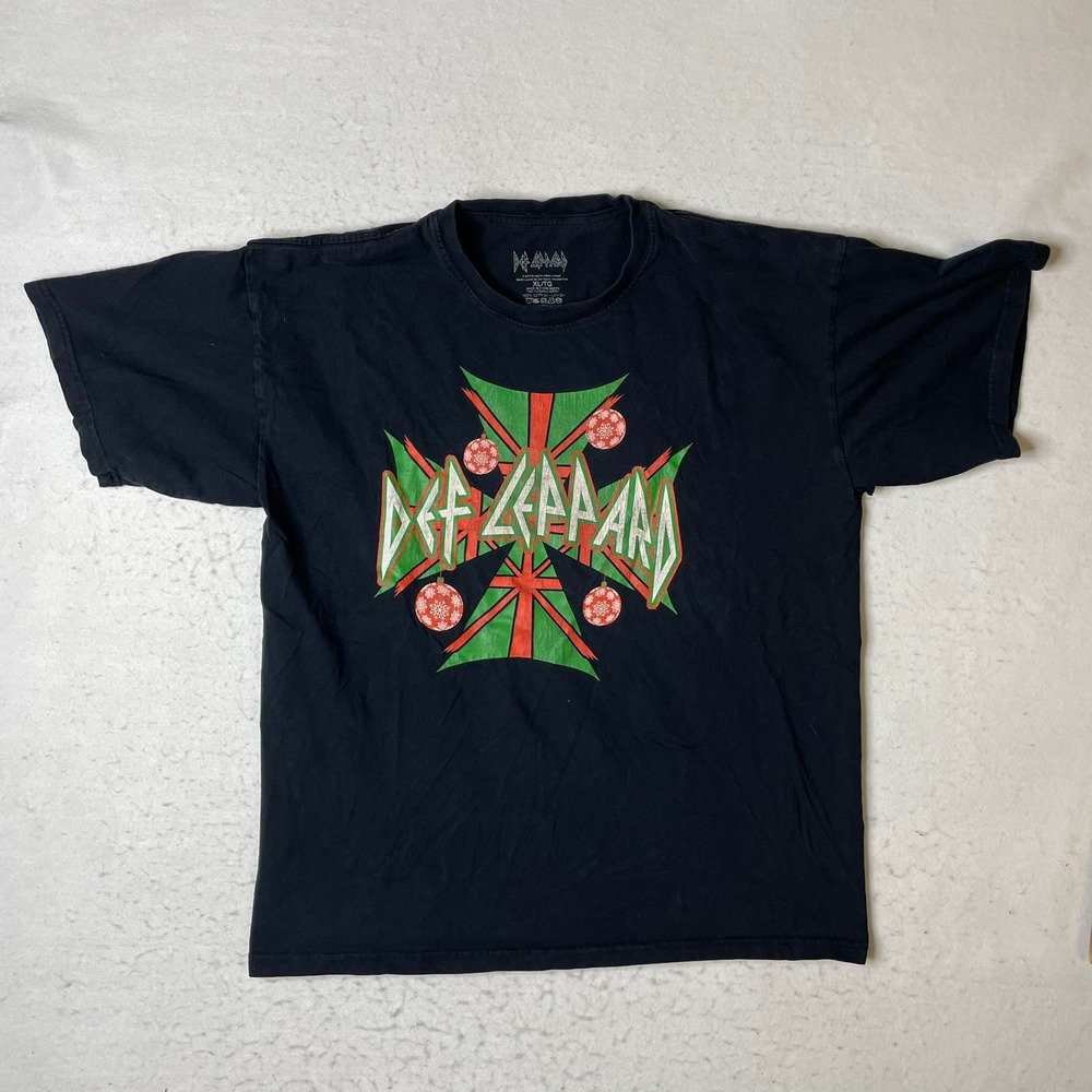 Def Leppard Christmas T Shirt XL Black Band‎ Music Concert Tour Tee